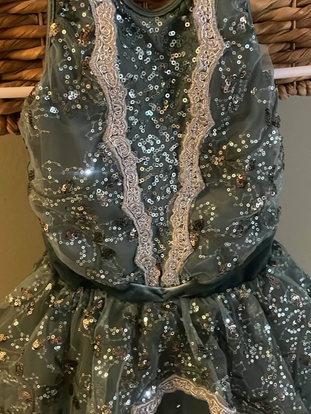 Weissman Olive Green Sequin Lace Tulle Dance Costume
